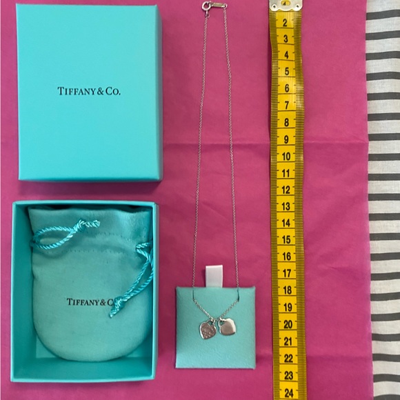 Authentic Tiffany & Co Sterling Silver Double Heart Tag Pendant Necklace ❤️ - Picture 12 of 14